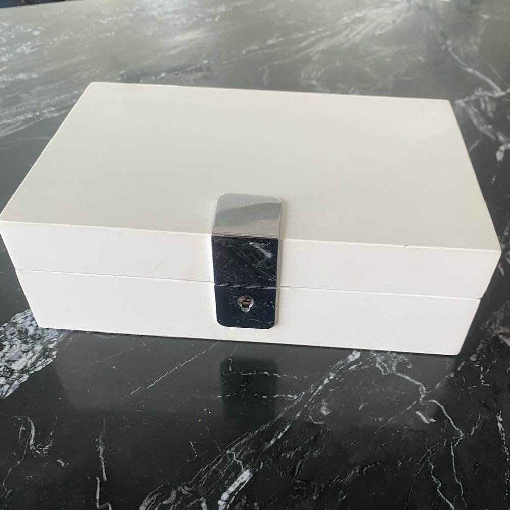 WEST ELM Large White Lacquered Jewelry Box with Chrome Accent Lock